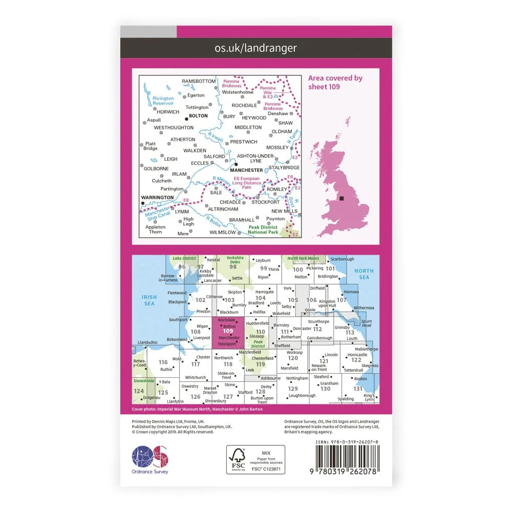 OS Landranger / Manchester, Bolton, Warrington - Image 2